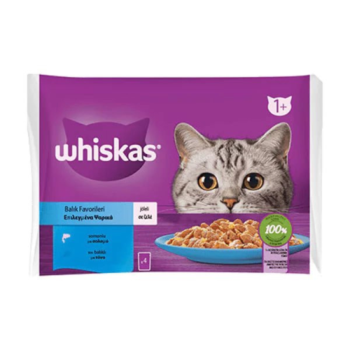 Whiskas Pouch Pure Delight Jöle İçerisinde Ton Balıklı ve Somonlu Yetişkin Konserve Kedi Maması 1 Adet 4x85 Gr