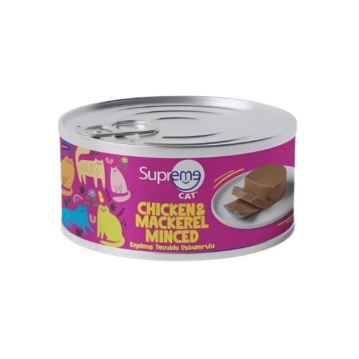 Supreme Cat Kıyılmış Tavuklu ve Uskumrulu Yetişkin Konserve Kedi Maması 1 Adet 85 Gr