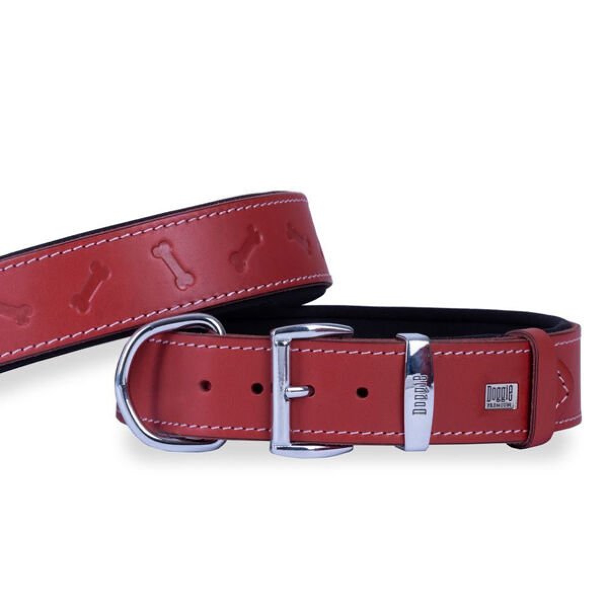 Doggie Comfort Deri Kemik Desenli Köpek Boyun Tasması Large Kırmızı 4x57-65 Cm