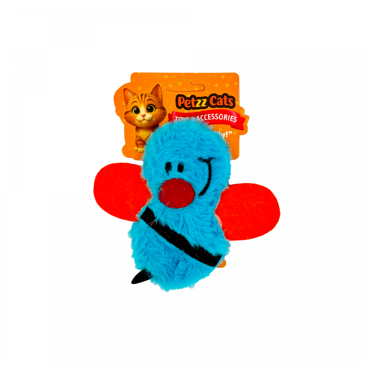 PetzzCats Bee Matatabi ve Çıngırak Sesli Peluş Kedi Oyuncağı Açık Mavi 15x14 Cm