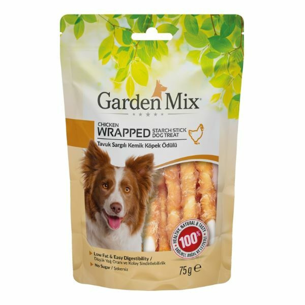 Garden Mix Tavuk Eti Sargılı Kemik Düşük Yağlı Şekersiz Stick Köpek Ödül Maması 1 Adet 75 Gr