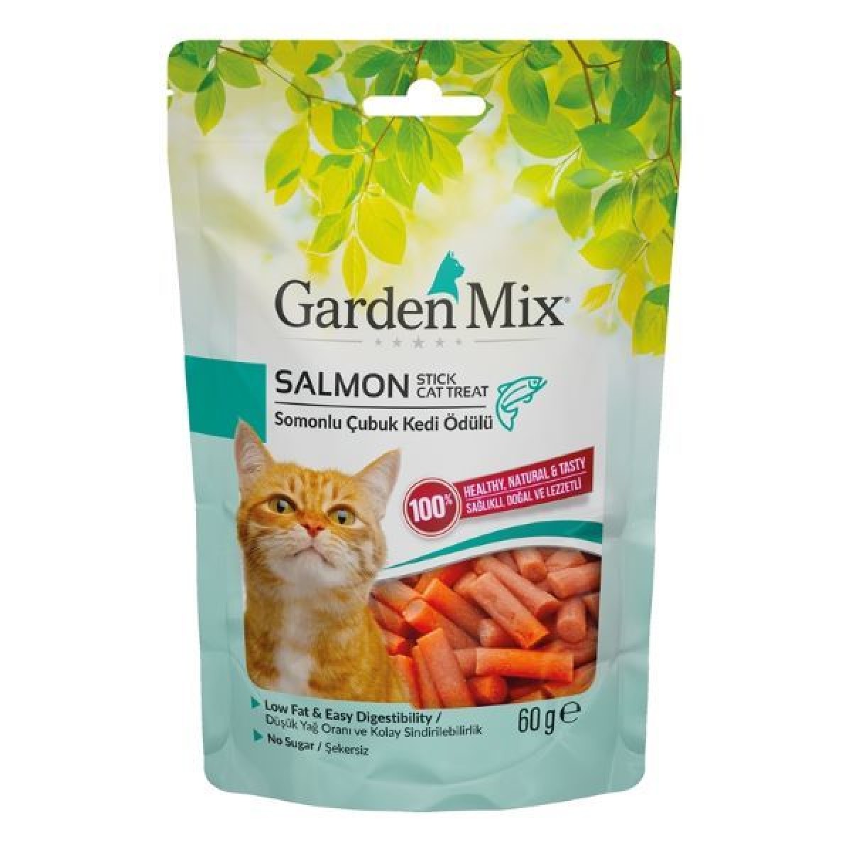 Garden Mix Somonlu Düşük Yağlı Şekersiz Stick Kedi Ödül Maması 1 Adet 60 Gr