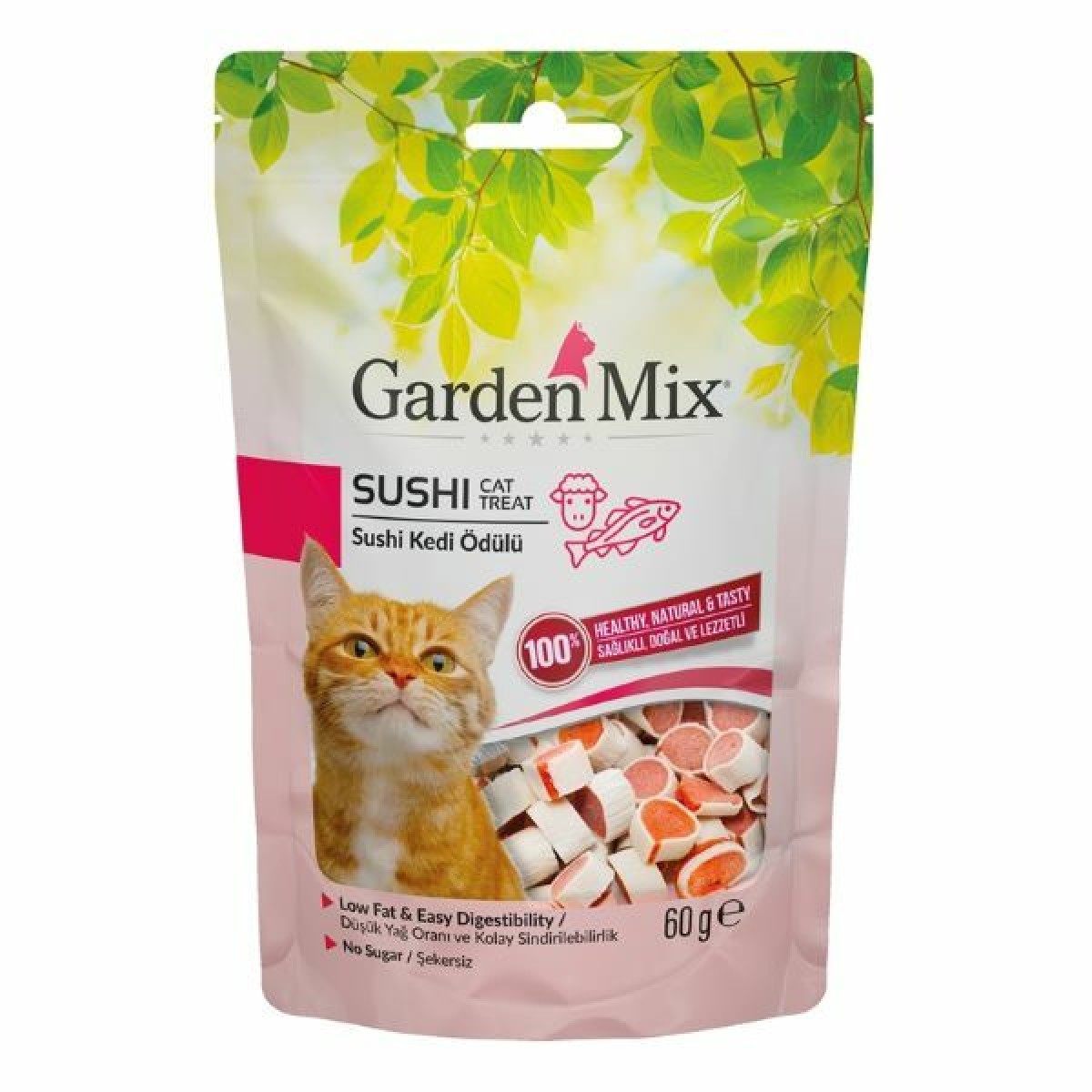 Garden Mix Kuzulu Sushi Düşük Yağlı Şekersiz Kedi Ödül Maması 1 Adet 60 Gr