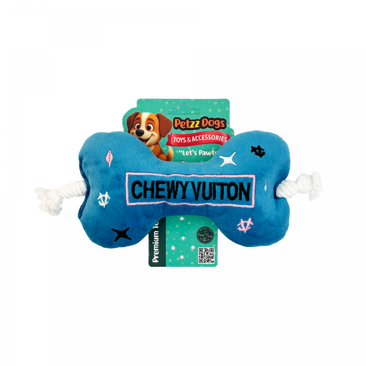PetzzDogs Chew Bone Sesli Dayanıklı Peluş Köpek Çiğneme Oyuncağı Mavi 25x10 Cm