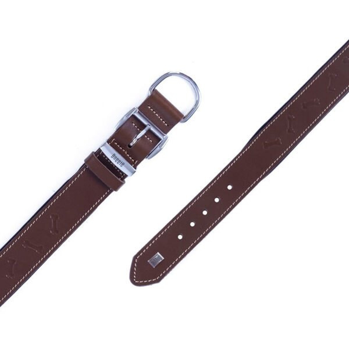 Doggie Comfort Deri Kemik Desenli Köpek Boyun Tasması Large Kahverengi 3.5x52-60 Cm