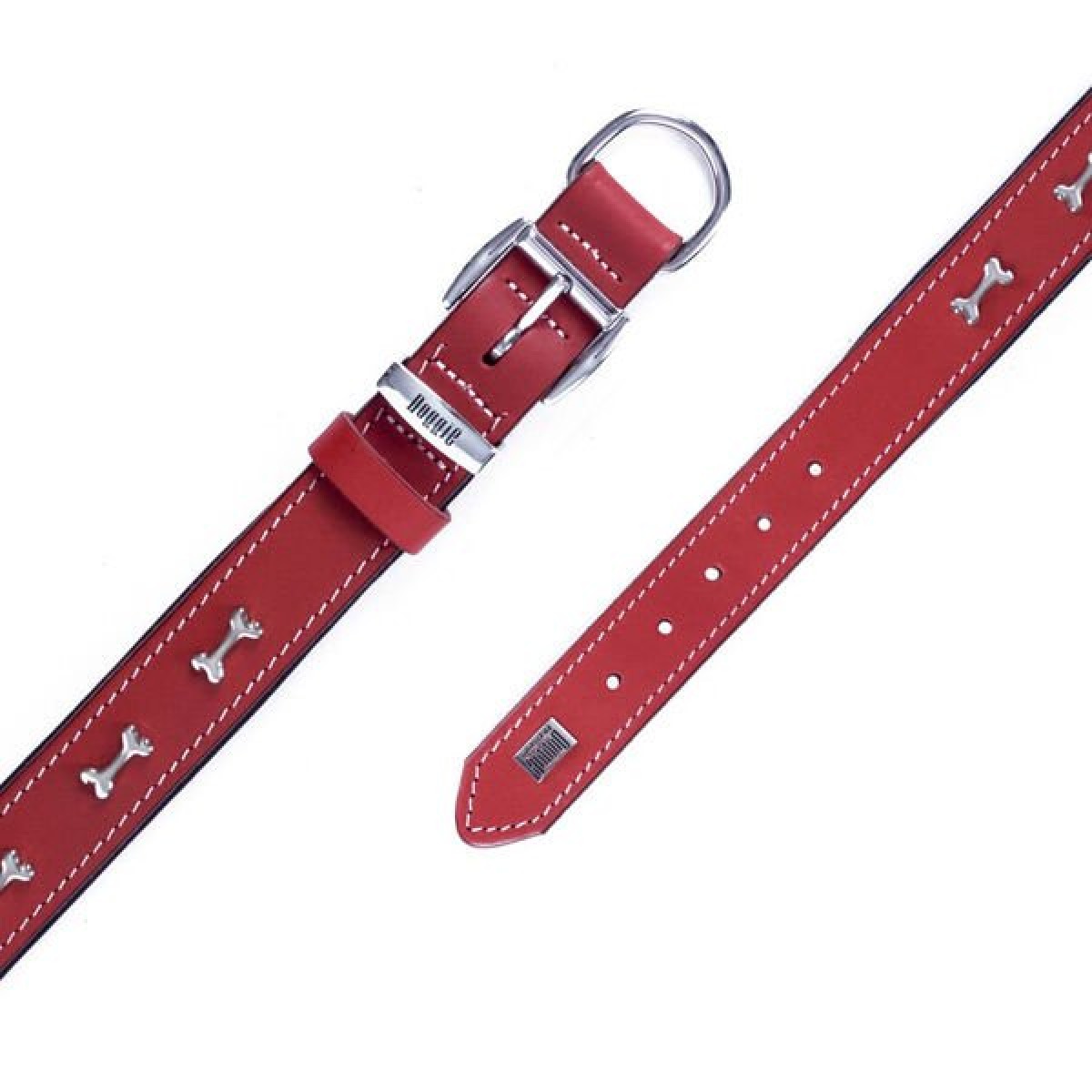 Doggie Comfort Deri Kemik Süslü Köpek Boyun Tasması Large Kırmızı 3.5x52-60 Cm