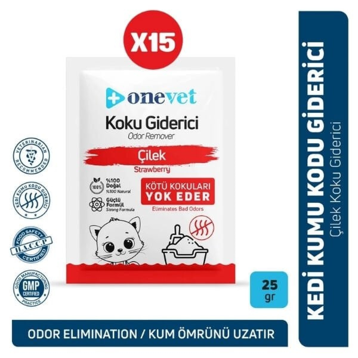 OneVet Kedi Kumu Koku Giderici 15x25 Gr Çilek Kokulu