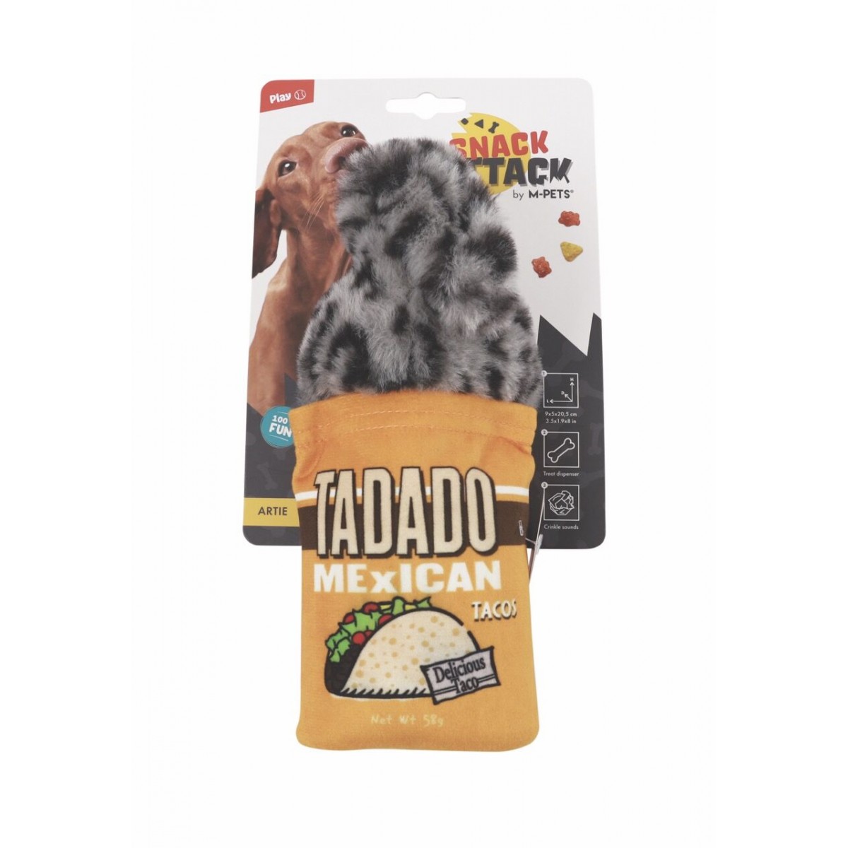 M-Pets Artie Ödül Hazneli Peluş Köpek Oyuncağı 9.2x5x20.5 Cm Gri/Turuncu