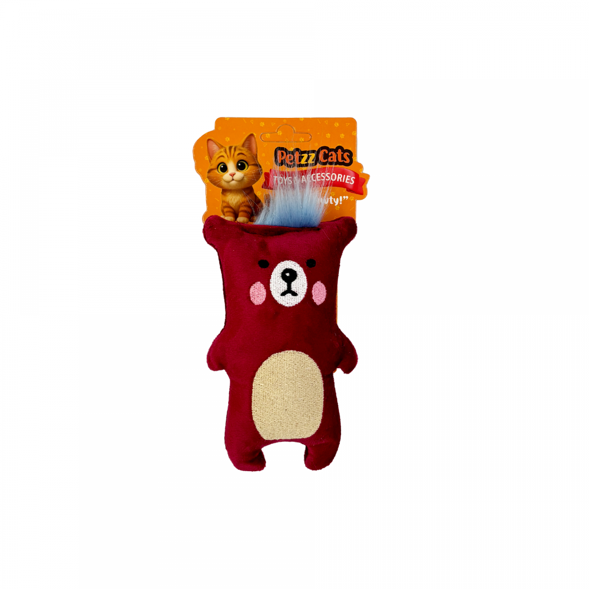 PetzzCats Bear Matatabi ve Çıngırak Sesli Peluş Kedi Oyuncağı Bordo 16x10 Cm