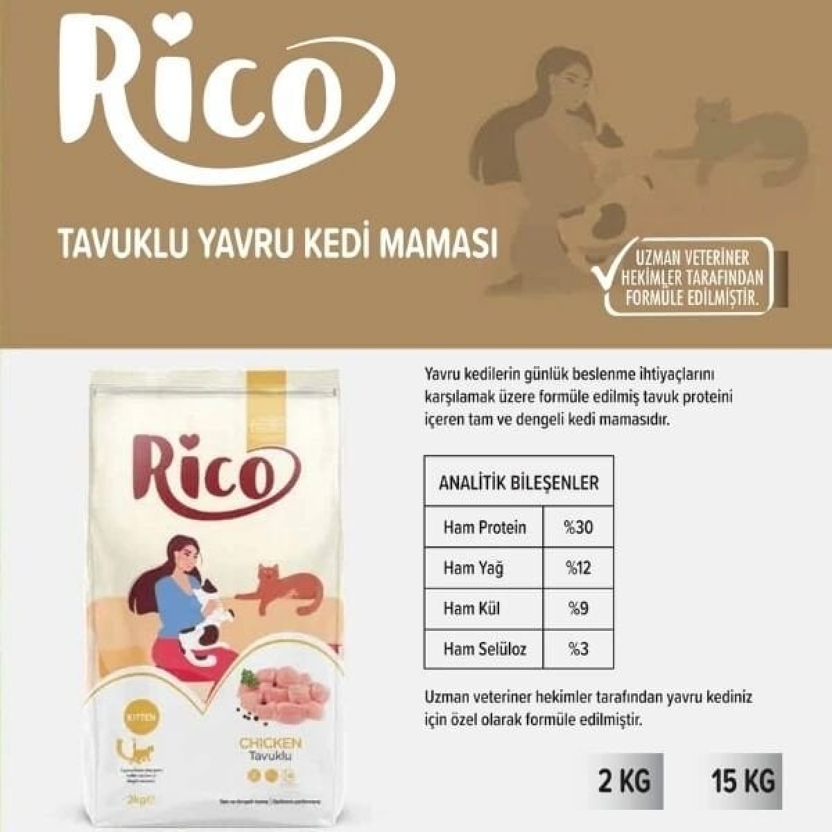 Rico Tavuklu Yavru Kedi Maması 15 Kg