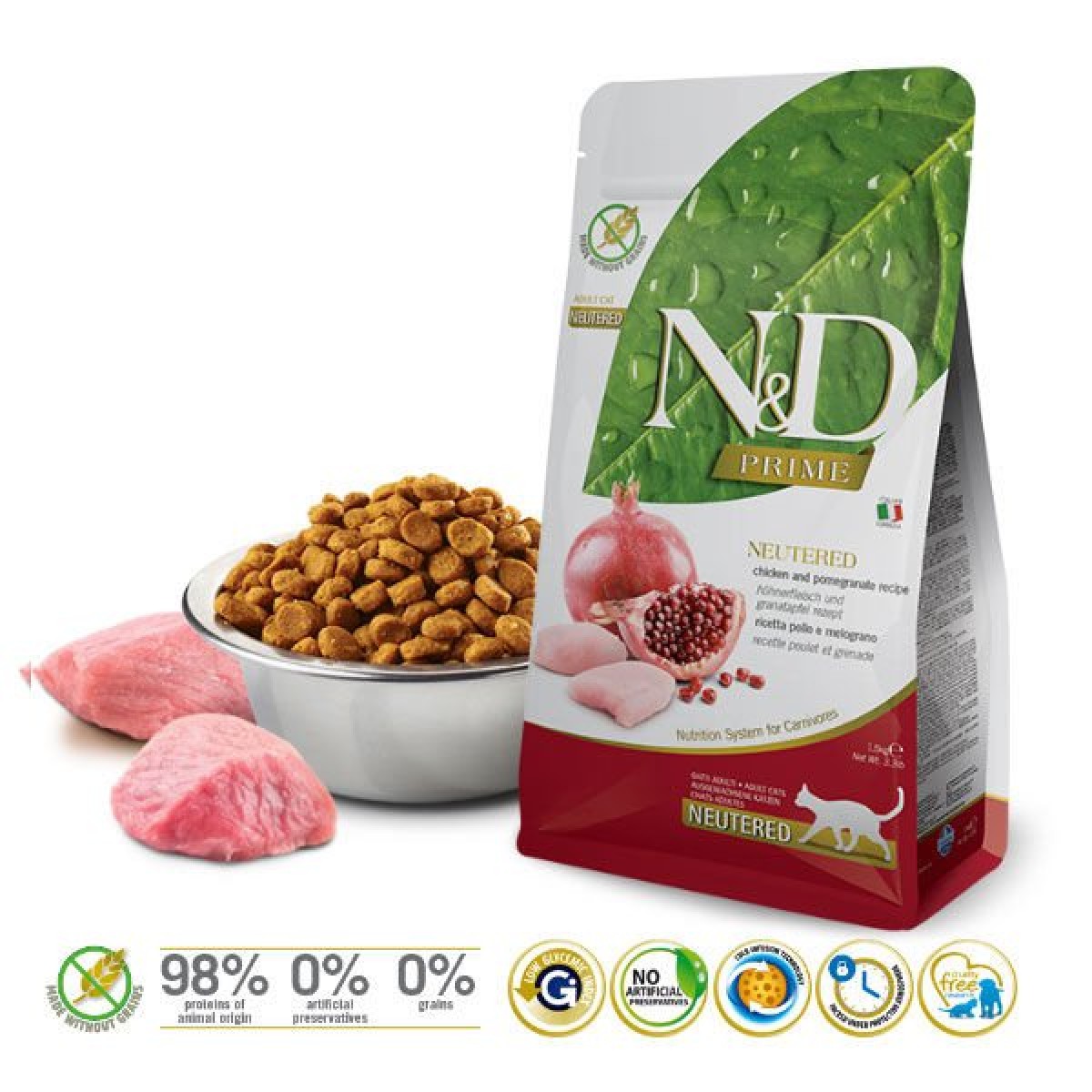 N&D Prime Tavuk ve Narlı Kısırlaştırılmış Kedi Maması 1.5 Kg
