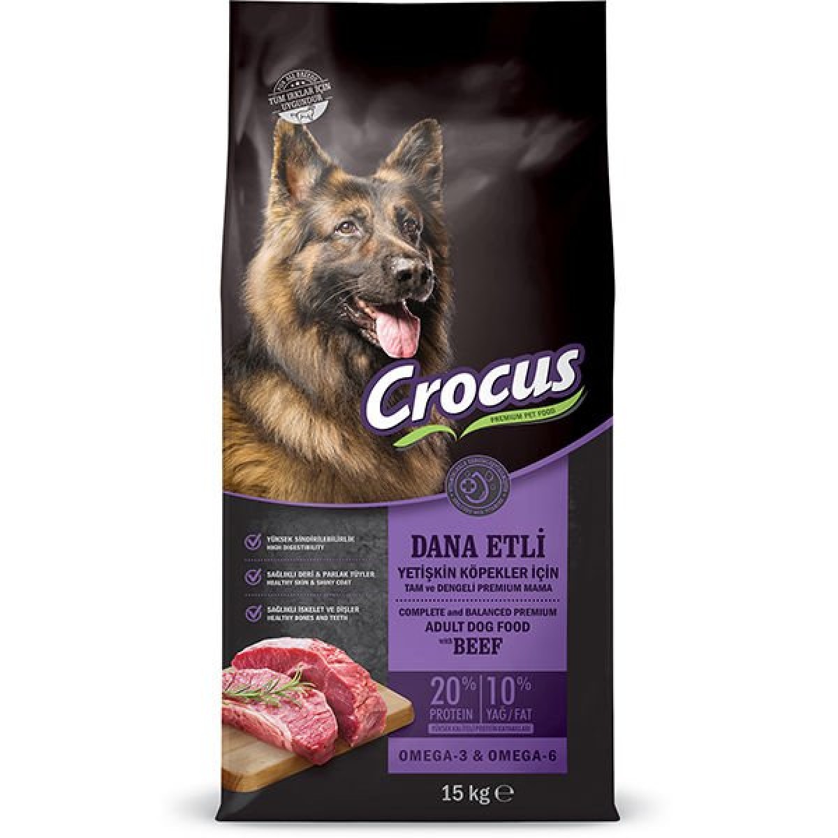 Crocus Adult Biftekli ve Pirinçli Yetişkin Köpek Maması 15 Kg