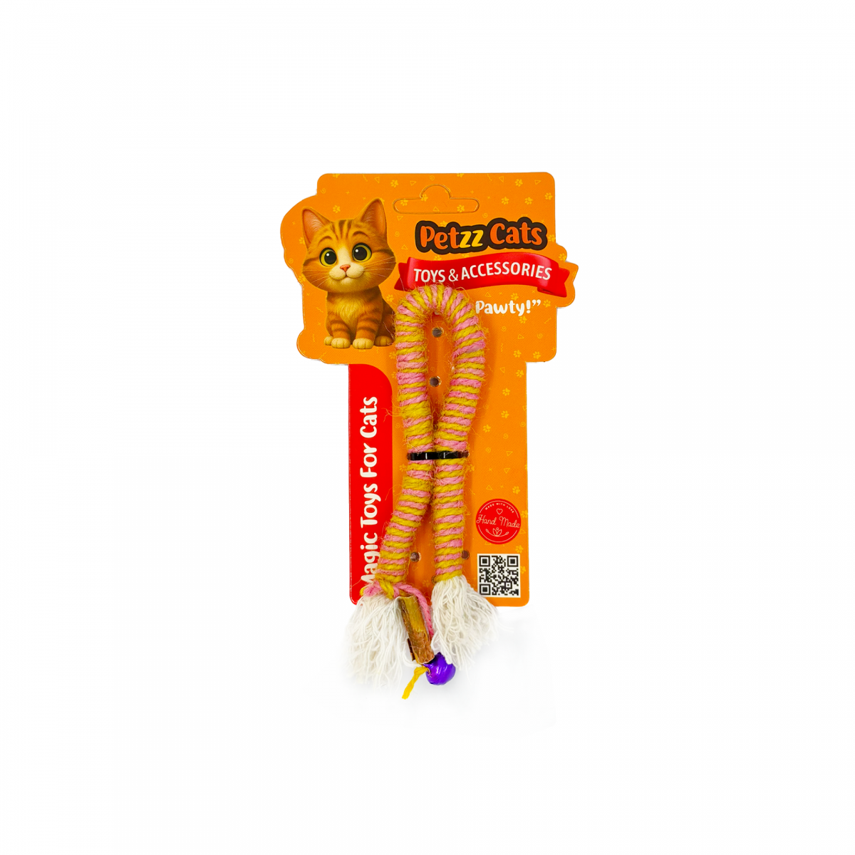 PetzzCats Rope Matatabi ve Çıngırak Sesli Peluş Kedi Oyuncağı Pembe/Sarı