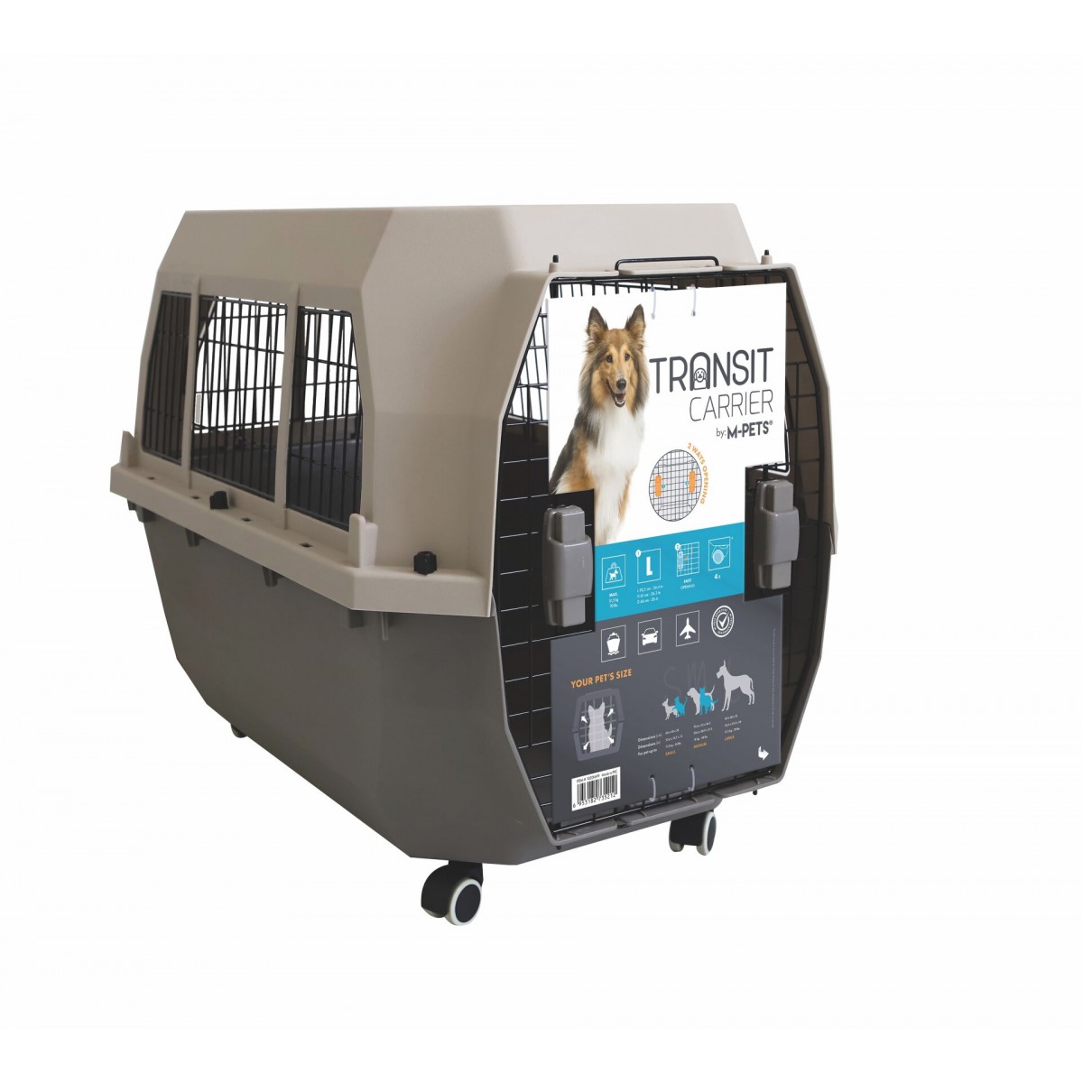 M-Pets Transit Carrier Iata Tekerlekli Kedi ve Köpek Taşıma Çantası 92.5x66x61.1 Cm Kahverengi Large