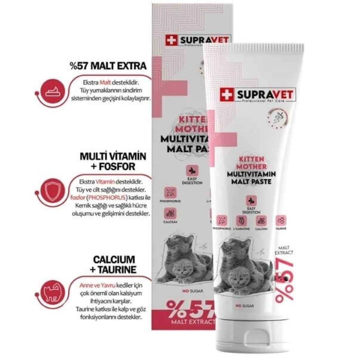 Supravet Kalsiyum ve Taurinli Hamile ve Yavru Kediler için Multi Vitamin Kedi Malt Macunu 30 Gr