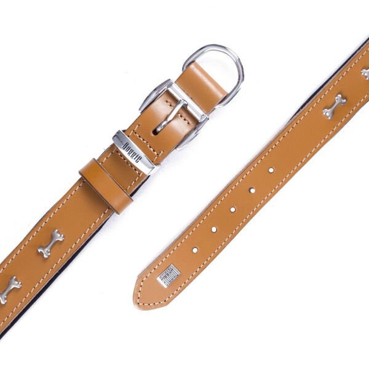 Doggie Comfort Deri Kemik Süslü Köpek Boyun Tasması Medium Camel 3x42-50 Cm