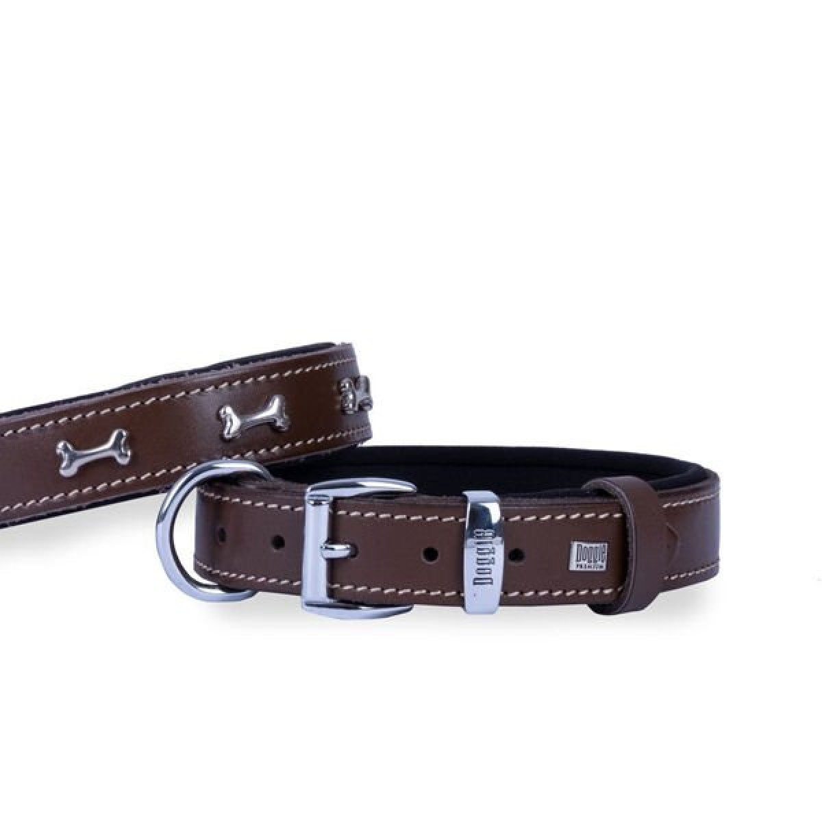 Doggie Comfort Deri Kemik Süslü Köpek Boyun Tasması Medium Kahverengi 3x42-50 Cm