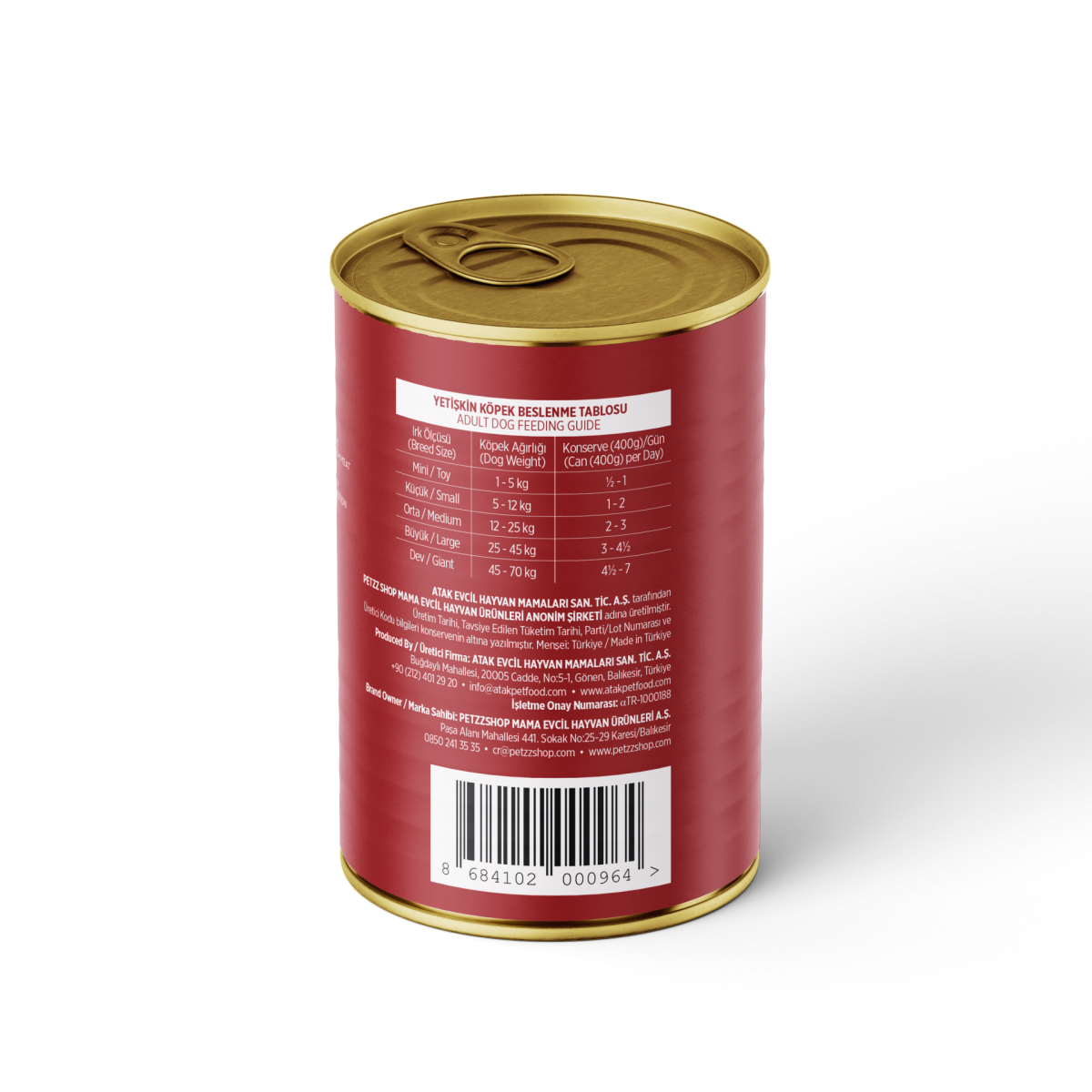 PetzzDogs Sığır Etli Yetişkin Köpek Konservesi 400 Gr 1 Adet