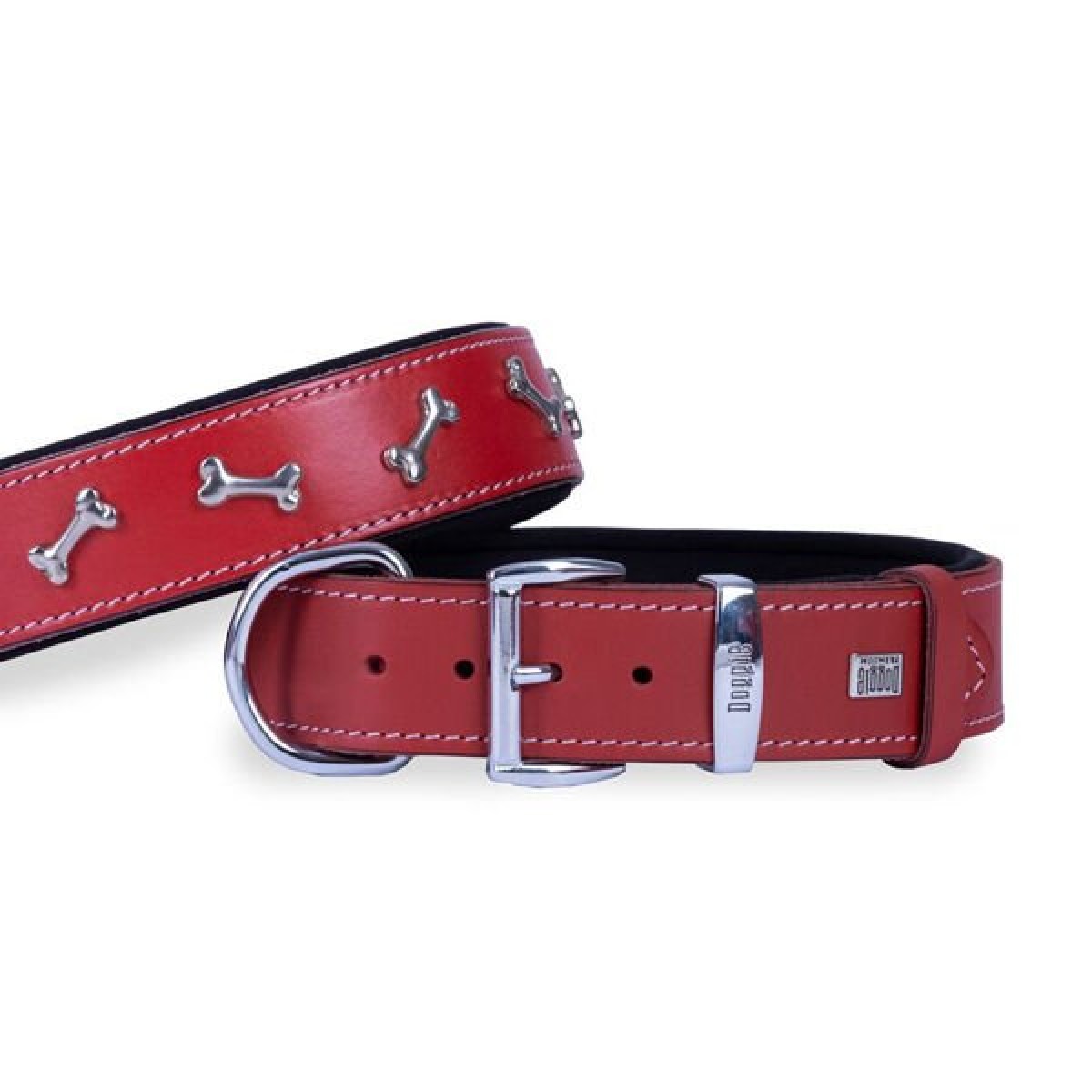 Doggie Comfort Deri Kemik Süslü Köpek Boyun Tasması Medium Kırmızı 4x52-60 Cm