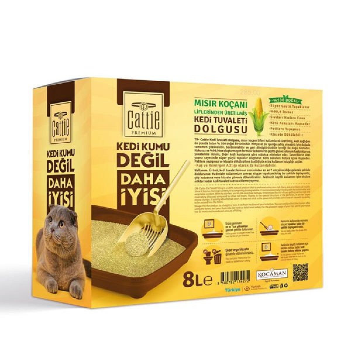 Cattie Süper Topaklanan Mısır Koçanı Kedi Tuvaleti Dolgusu 1 Adet 8 Lt