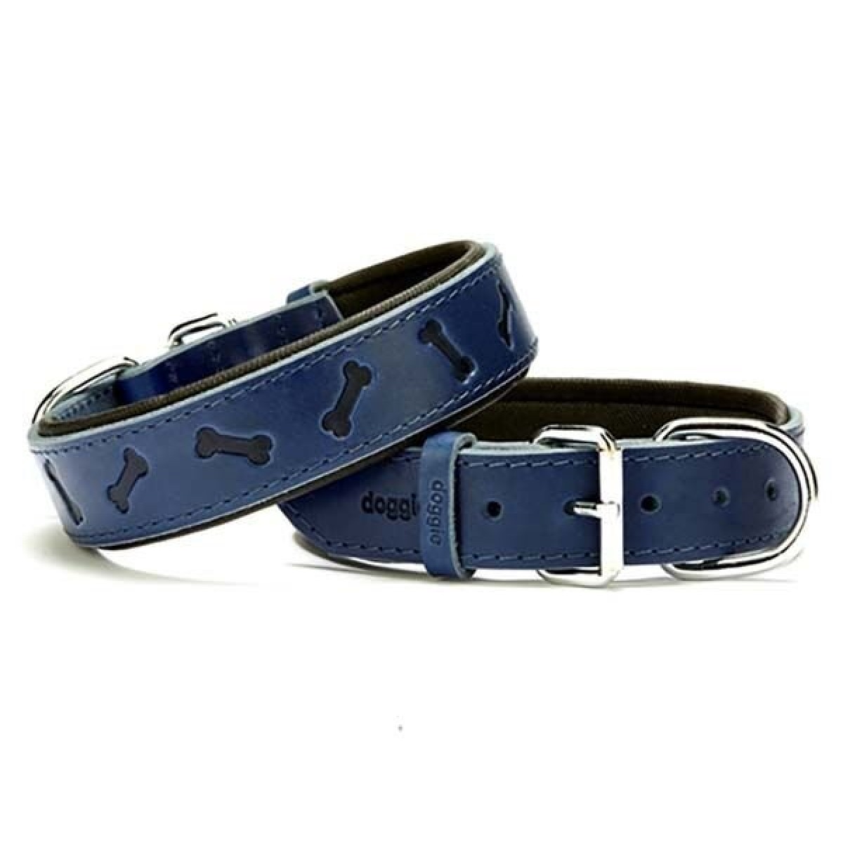 Doggie Comfort Deri Kemik Desenli Köpek Boyun Tasması Medium Mavi 3.5x47-55 Cm