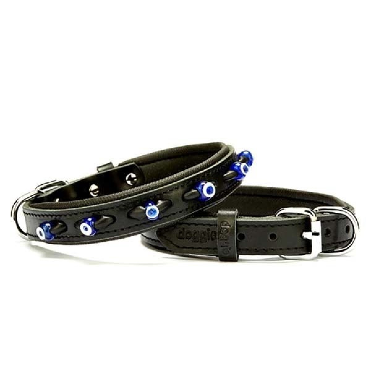 Doggie Comfort Deri Nazar Boncuklu Köpek Boyun Tasması Medium Siyah 2x35-40 Cm