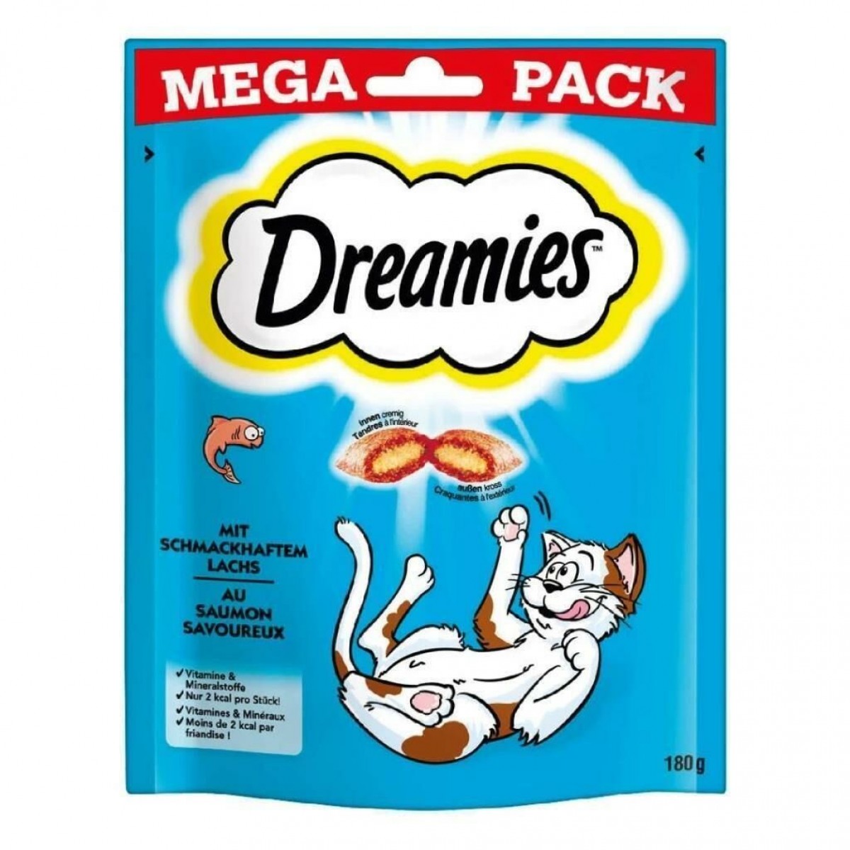 Dreamies Mega Pack İç Dolgulu Somonlu Kedi Ödül Bisküvisi 1 Adet 180 Gr