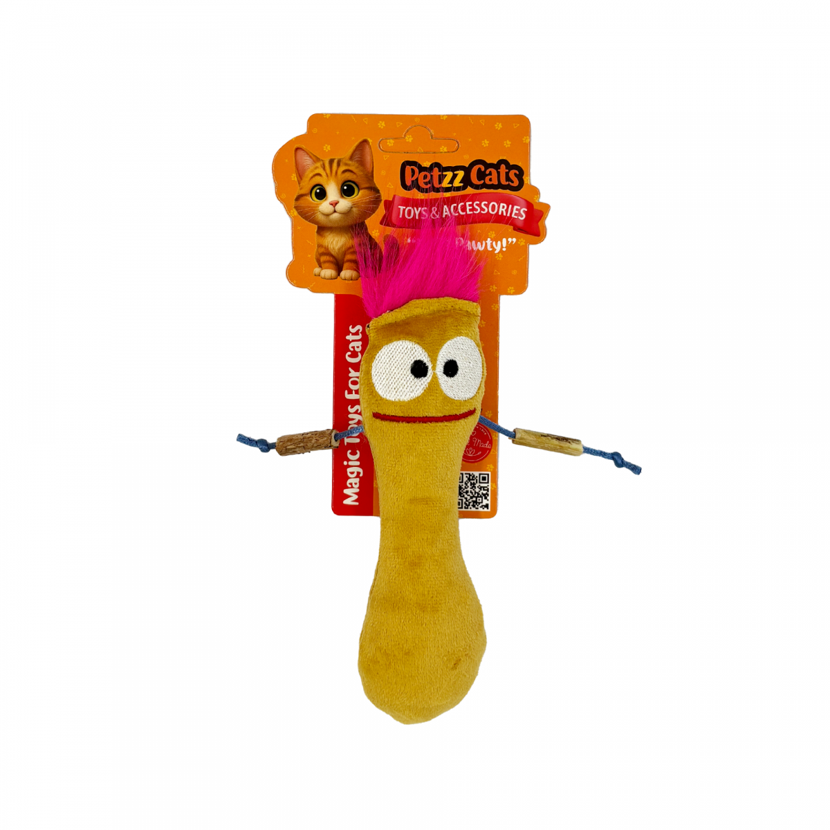 PetzzCats Pulpy Matatabi ve Çıngırak Sesli Peluş Kedi Oyuncağı Sarı 16x8 Cm