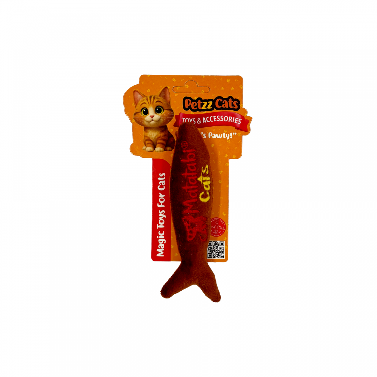 PetzzCats Fishy Matatabi ve Çıngırak Sesli Peluş Kedi Oyuncağı Kahverengi 13x5 Cm