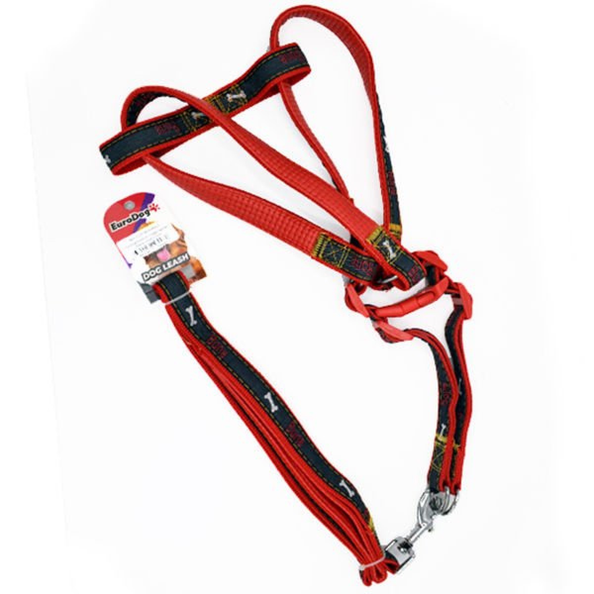 Euro Dog Köpek Uzatma Tasması ve Göğüs Tasması Takımı Kırmızı/Siyah 25 Mm 120 Cm