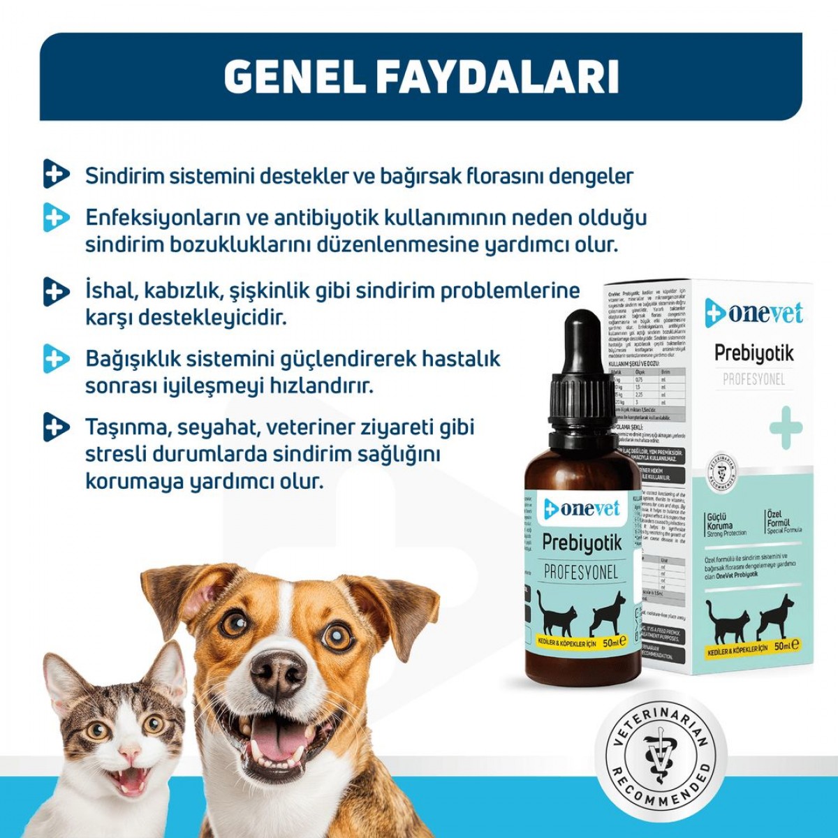OneVet Prebiotik Kedi ve Köpekler İçin Sindirim Sistemi Destekleyici Damla 50 Ml