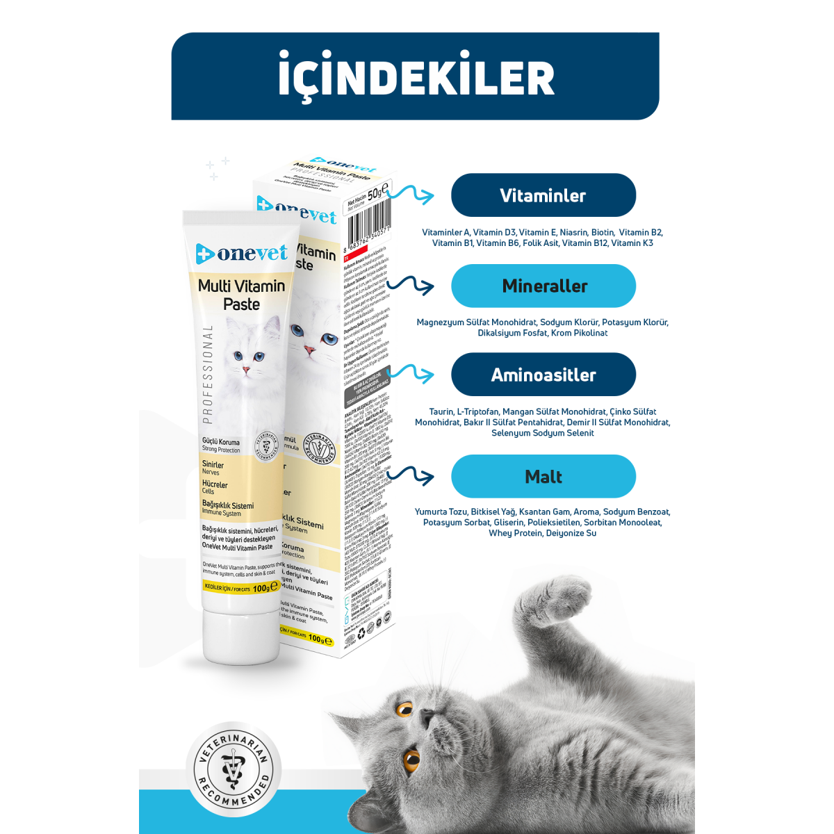 OneVet Multi Vitamin Paste Bağışıklık Destekleyici Kedi Maltı 100 Gr