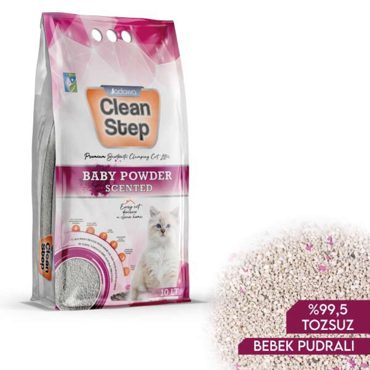 Jadawa Clean Step Topaklanan Bebek Pudralı Doğal Kedi Kumu 1 Adet 10 Lt