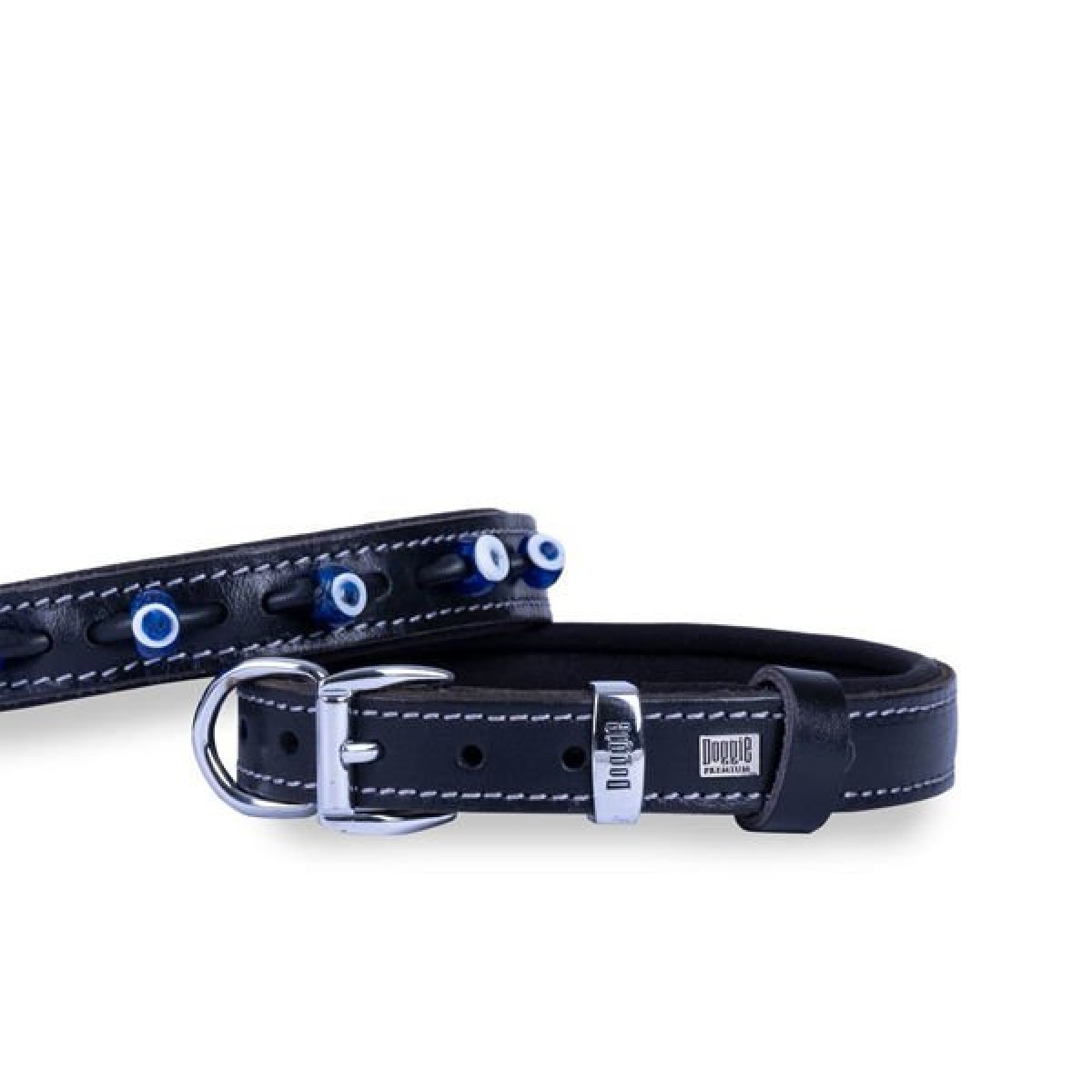 Doggie Comfort Deri Nazar Boncuklu Köpek Boyun Tasması Small Siyah 2x30-35 Cm