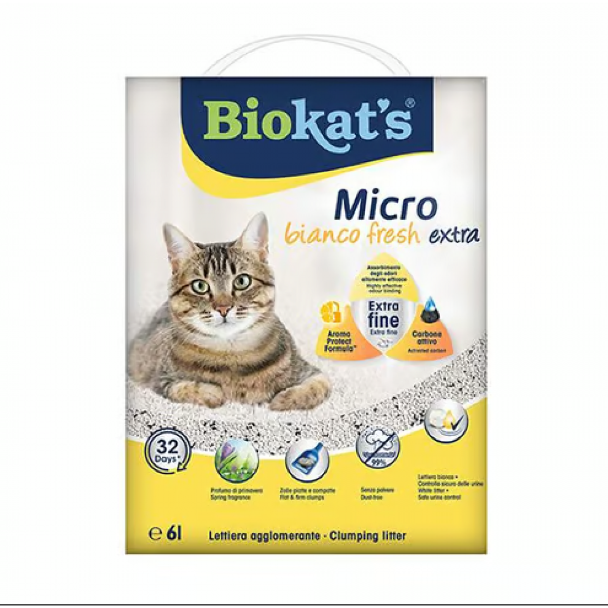 Biokats Micro Fresh Extra Bahar Kokulu Aktif Karbonlu Topaklanan Doğal Kedi Kumu 1 Adet 6 Lt