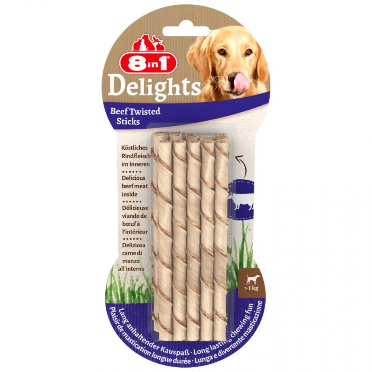 8in1 Delight Twisted Sticks Biftekli Ağız Bakım Kemiği Köpek Ödülü 10 Lu 55 Gr