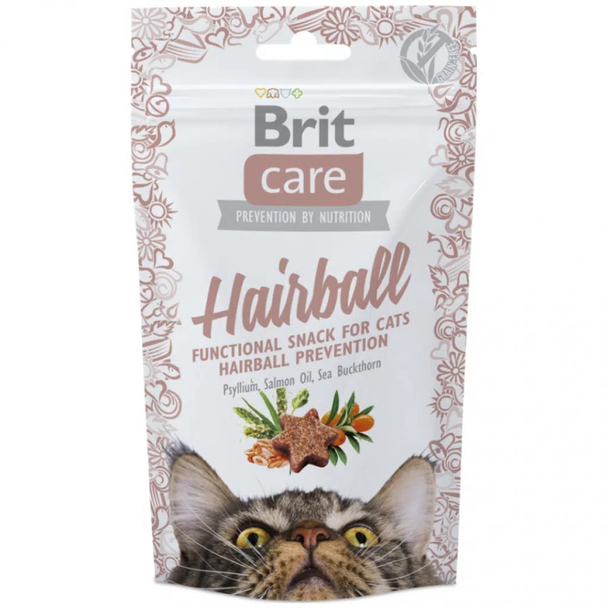 Brit Care Functional Snack Hairball Tüy Yumağı Engellemek İçin Tahılsız Kedi Ödülü 50 Gr