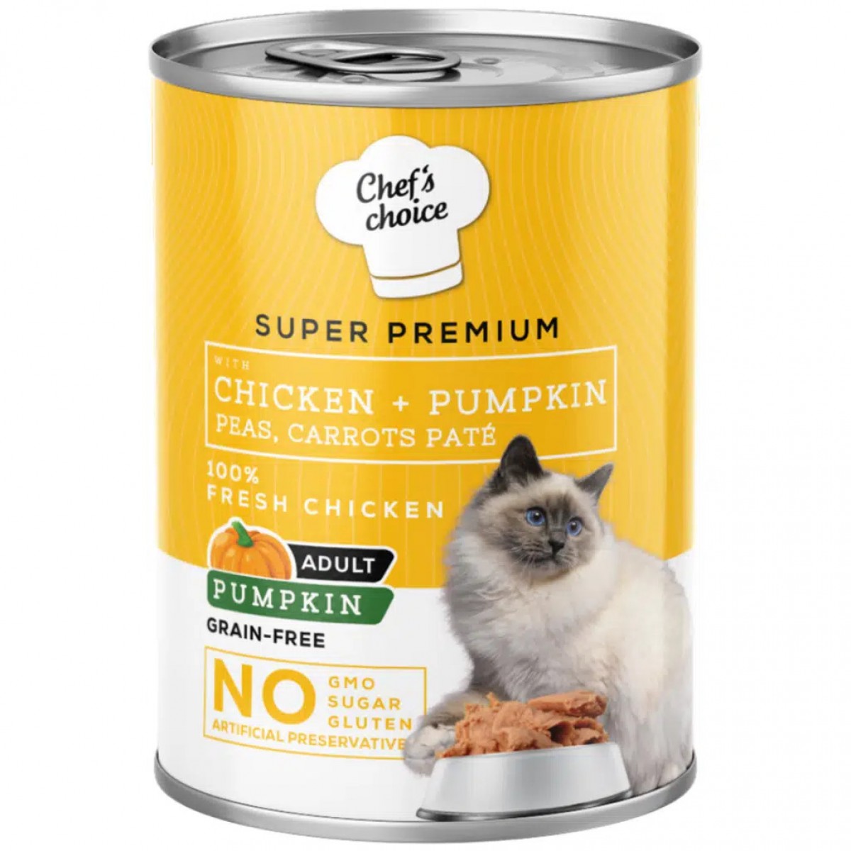 Chef's Choice Tahılsız Hipoalerjenik Tavuk Etli Balkabaklı Bezelyeli ve Havuçlu Kedi Konservesi Pate 400 Gr