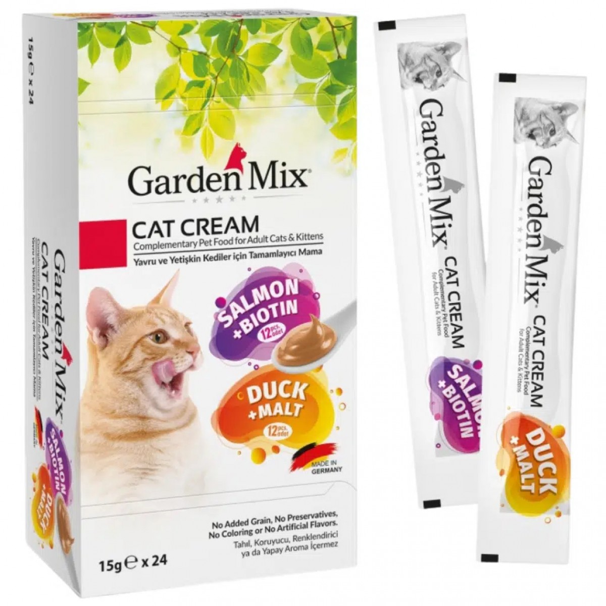 Garden Mix Cat Cream Somonlu & Biyotinli ve Ördekli & Maltlı Krema Kedi Ödülü 24x15 Gr