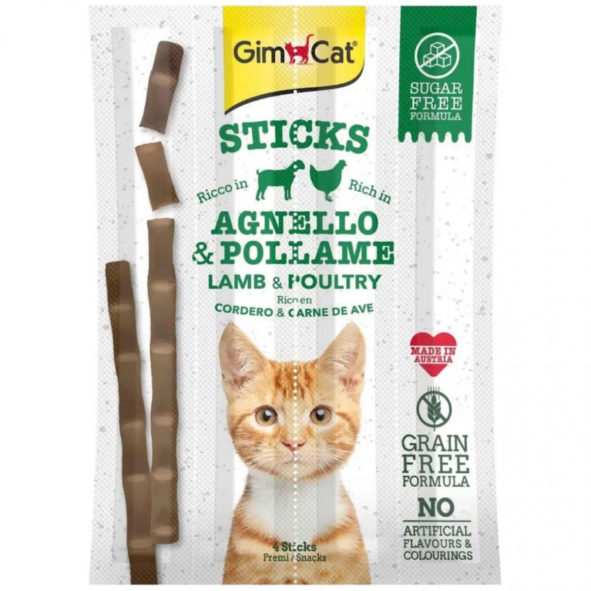 GimCat Sticks Kuzu Etli ve Tavuklu Tahılsız Kedi Ödülü 4x5 Gr