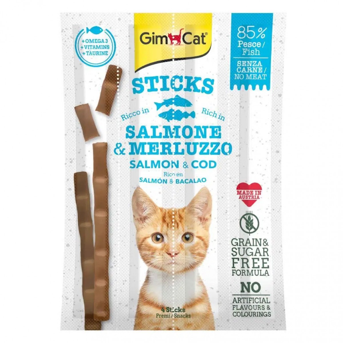 GimCat Sticks Somonlu ve Morina Balıklı Tahılsız Kedi Ödülü 4x5 Gr