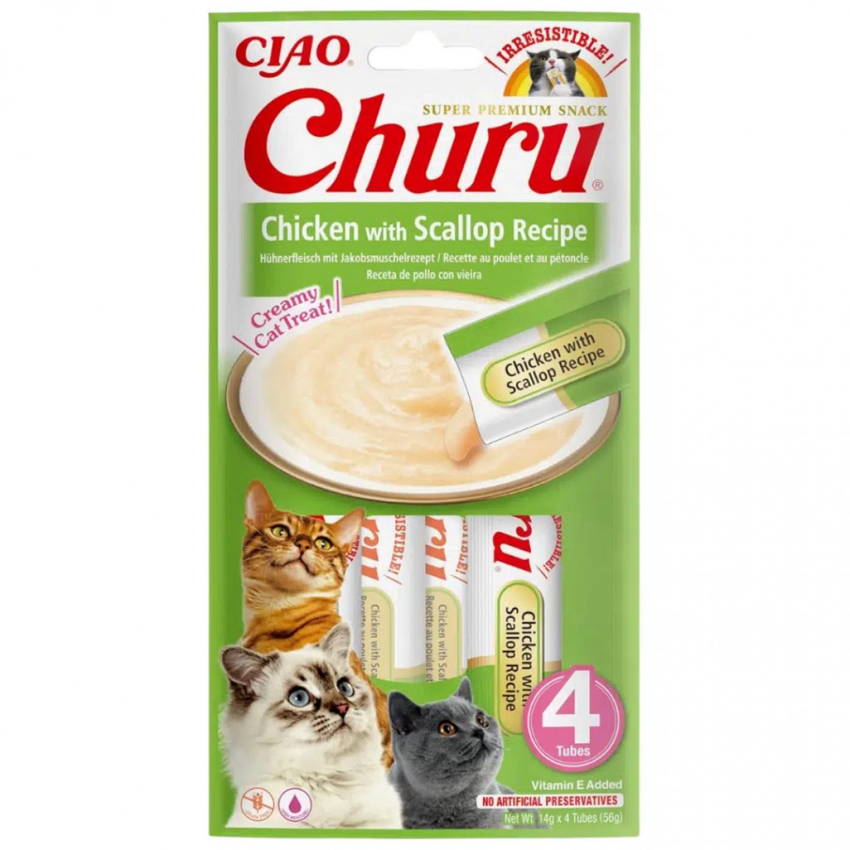 inaba Ciao Churu Cream Tavuklu ve Deniz Taraklı Krema Kedi Ödülü 4x14 Gr