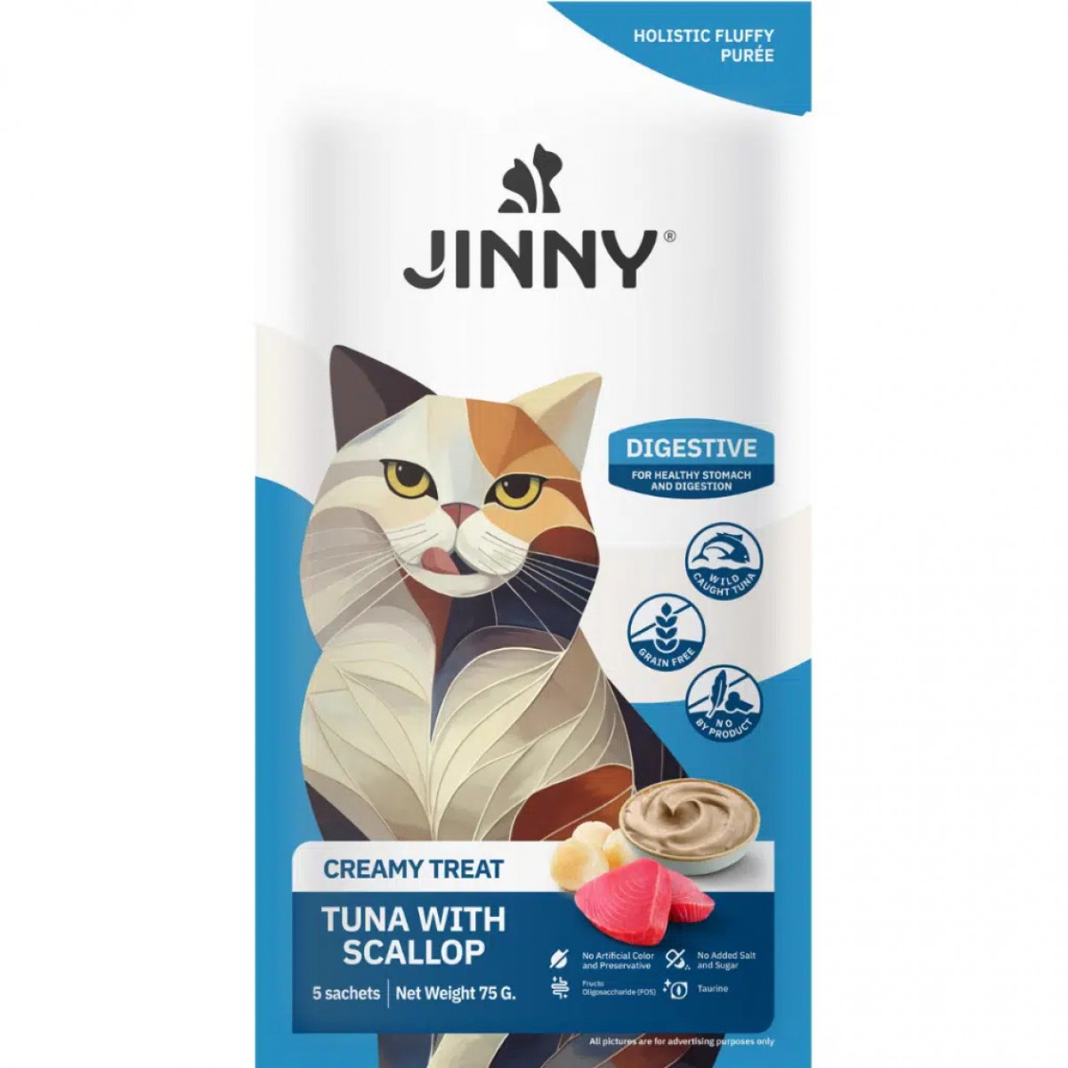 Jinny Cream Treat Digestive Ton Balıklı ve Deniz Taraklı Krema Kedi Ödülü 5x15 Gr