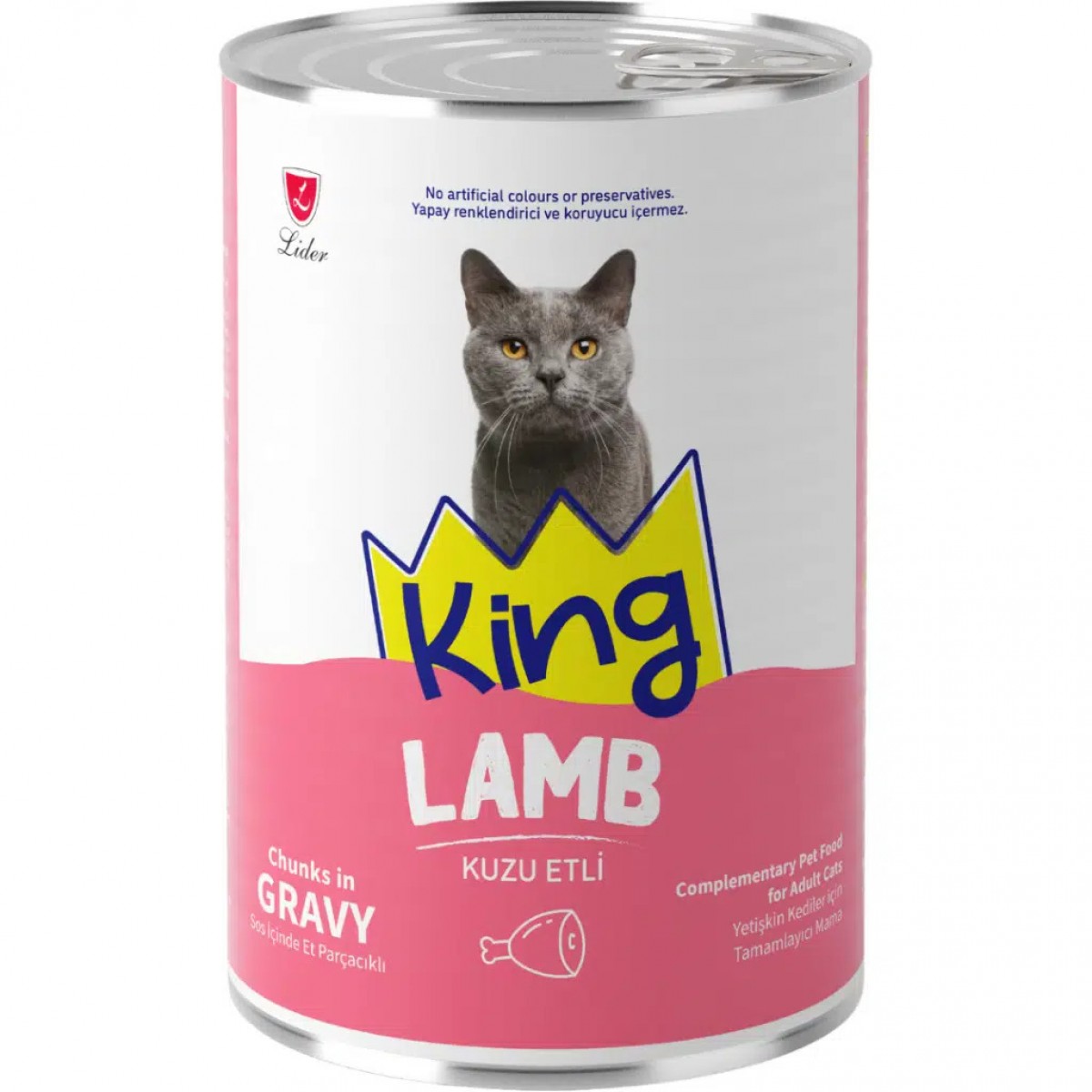 King Sos İçinde Et Parçacıklı Kuzu Etli Yetişkin Kedi Konservesi 400 Gr