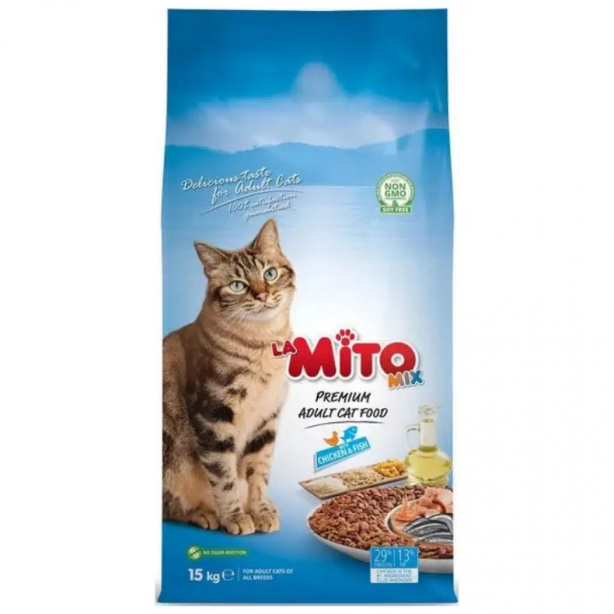 LaMito Mix Tavuklu ve Balıklı Renkli Taneli Yetişkin Kedi Maması 15 Kg