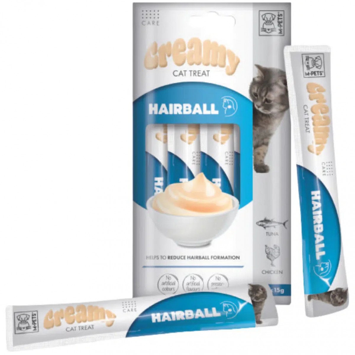 M-PETS Creamy Fonksiyonel Hairball Ton Balıklı ve Tavuklu Krema Kedi Ödülü 4x15 Gr