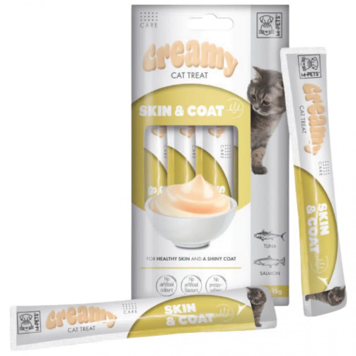 M-PETS Creamy Fonksiyonel Skin & Coat Ton Balıklı ve Somonlu Krema Kedi Ödülü 4x15 Gr