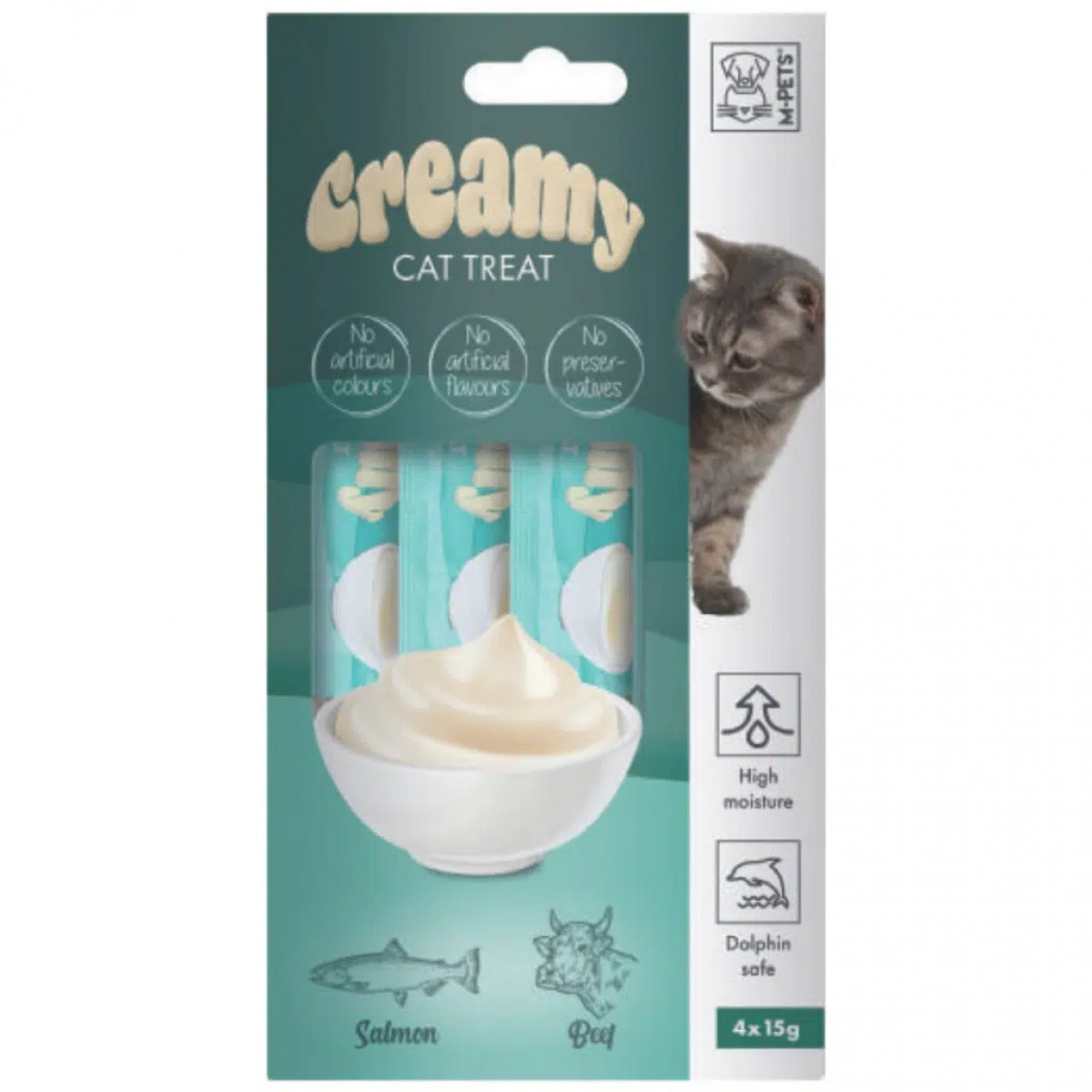 M-PETS Creamy Somon Balıklı ve Sığır Etli Krema Kedi Ödülü 4x15 Gr