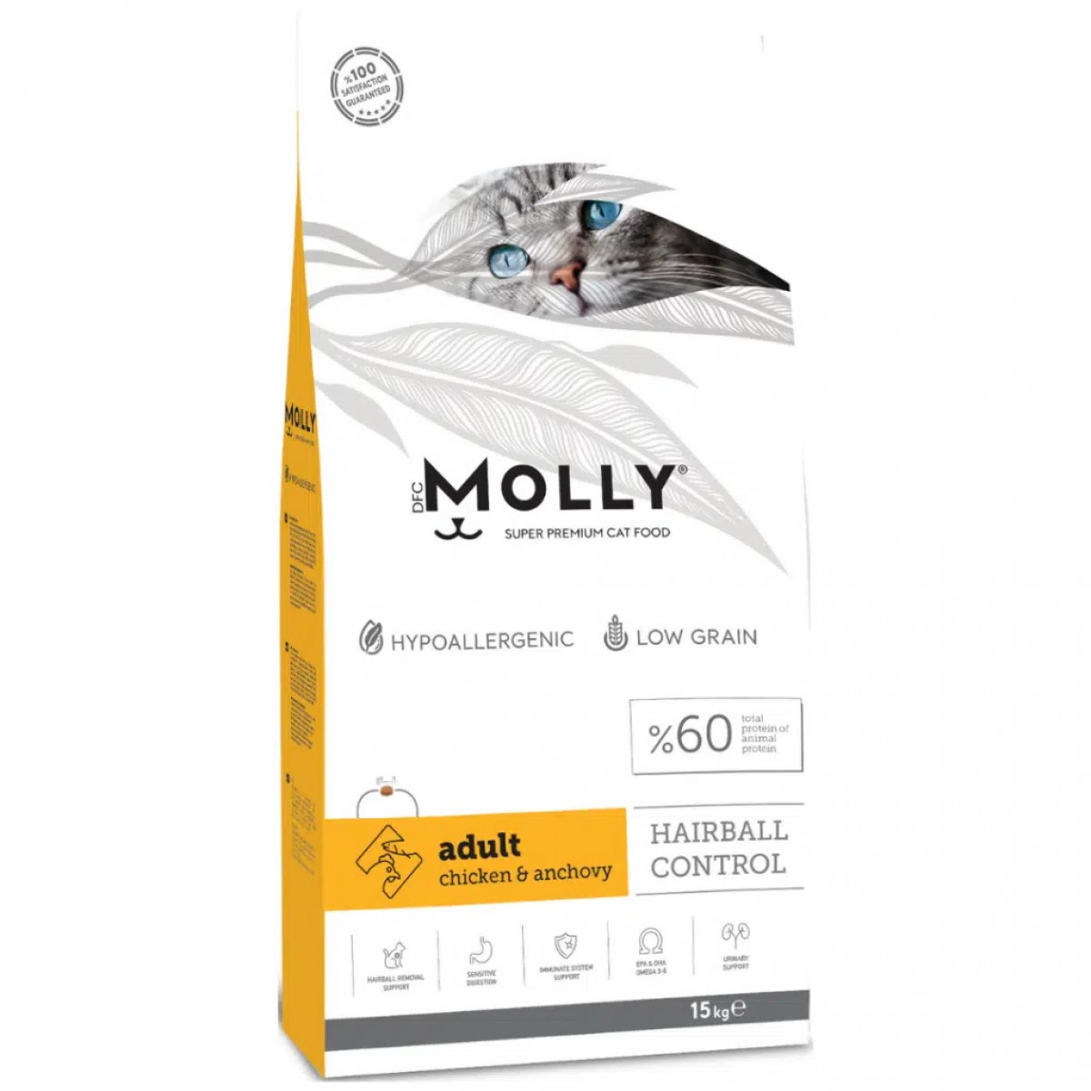 Molly Düşük Tahıllı Hypoallergenic Hairball Tavuklu & Hamsili Yetişkin Kedi Maması 15 Kg