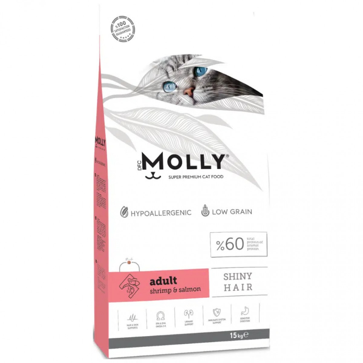 Molly Düşük Tahıllı Hypoallergenic Shiny Hair Karidesli & Somonlu Yetişkin Kedi Maması 15 Kg